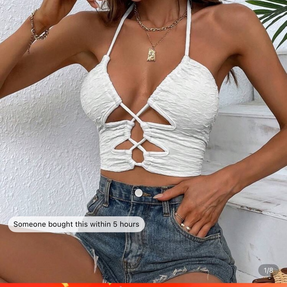 SHEIN White Textured Halter Crop Top